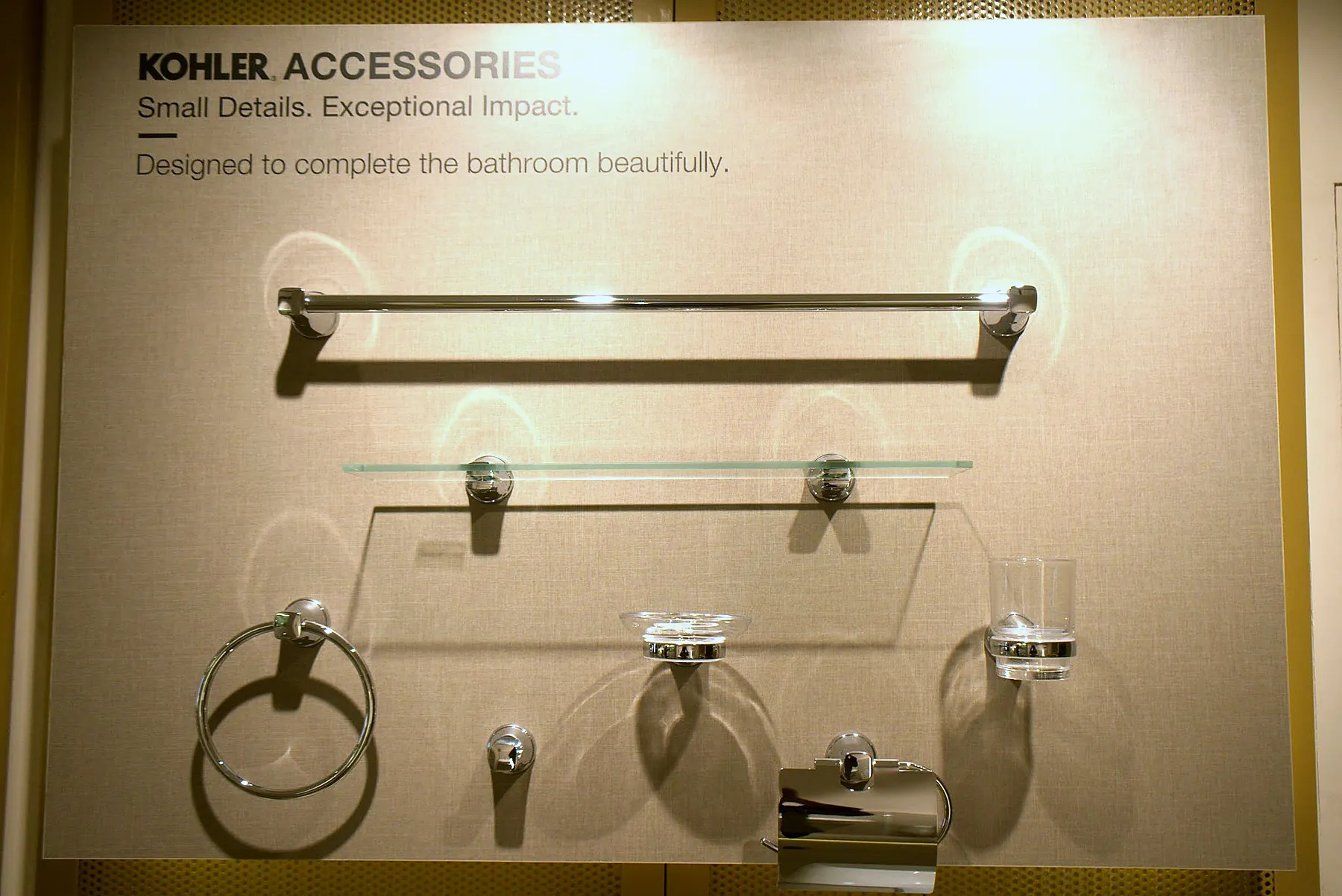 Kohler accessories wall with towel rail, ring, shelf and holders