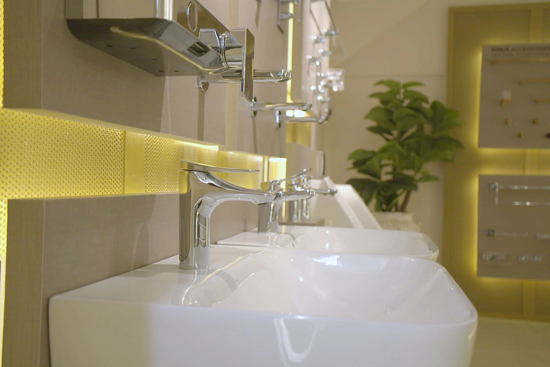 White ceramic vessel basin on a stone vanity