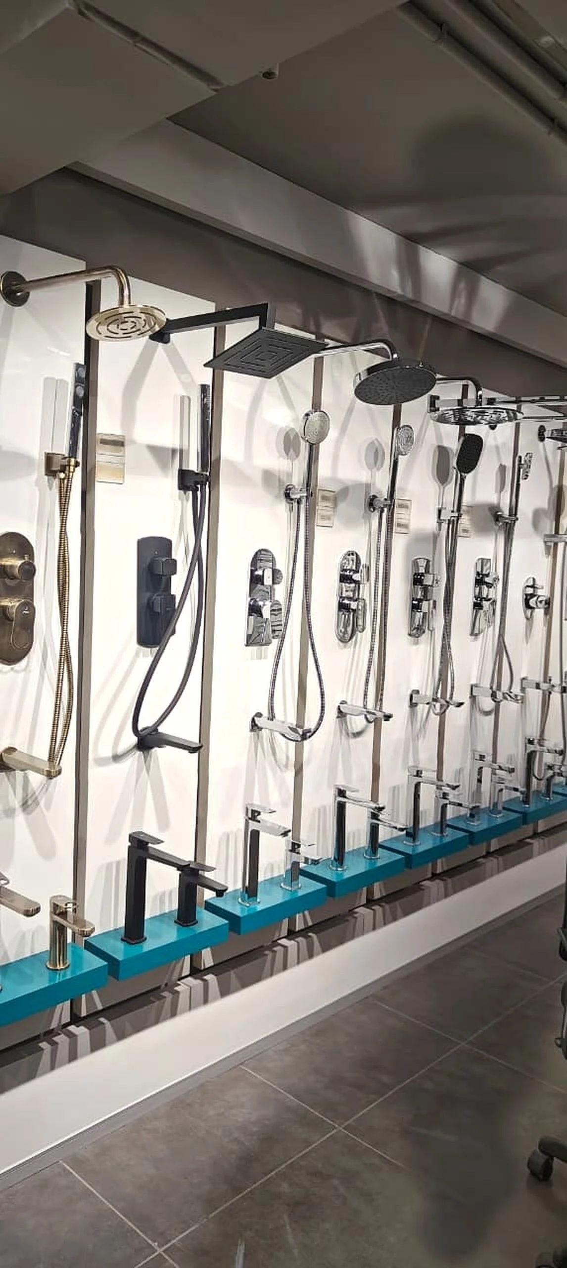 Jaquar shower columns, mixers and basin taps on the display run in the Noida showroom