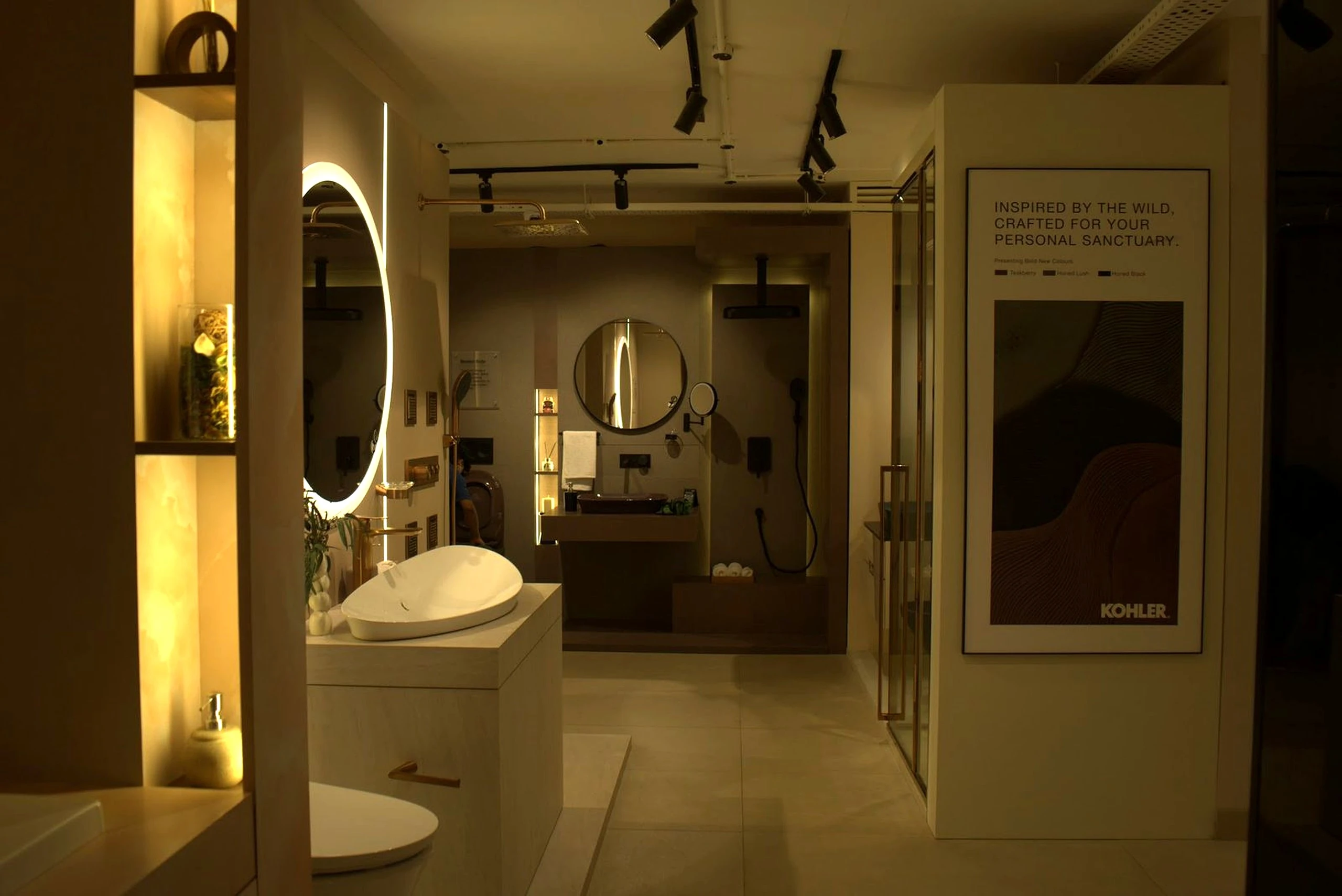 Kohler sanitaryware display with basins and mirrors