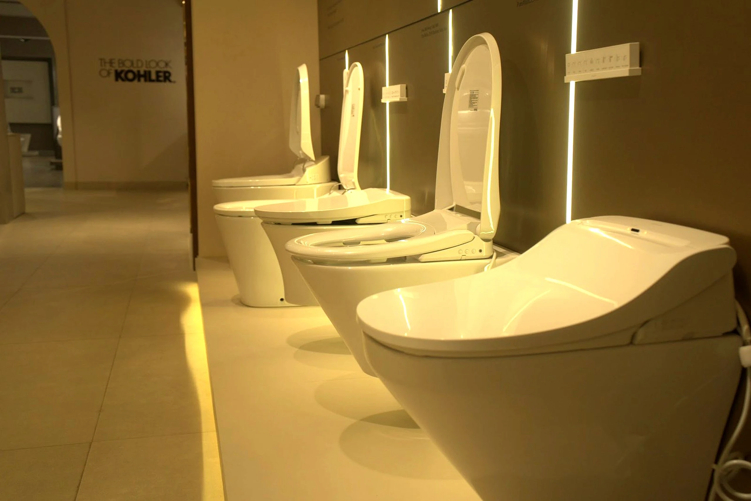 Wall hung toilets on display at the showroom