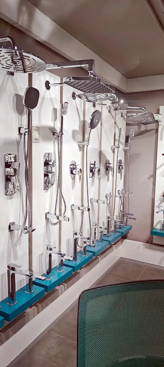Jaquar shower and diverter display wall in the Noida showroom