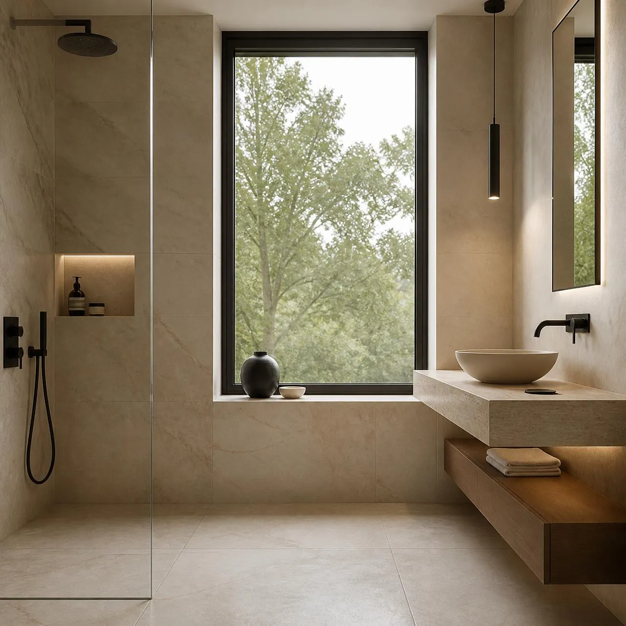 Bathroom interior with tiled surfaces