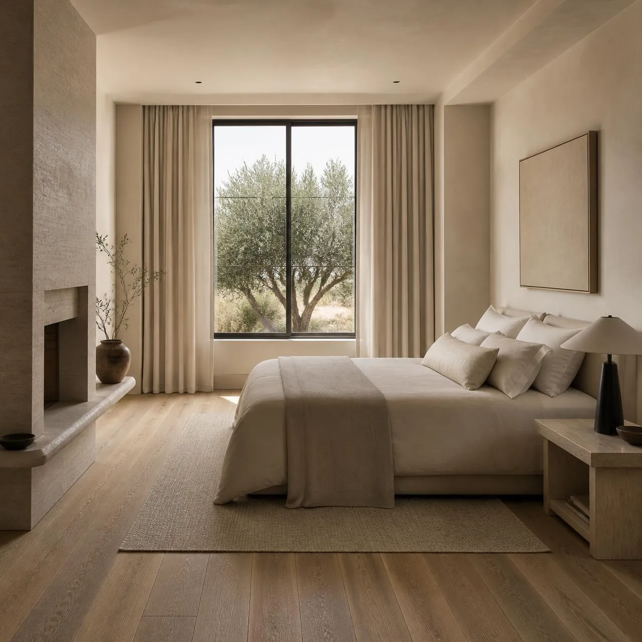 Bedroom interior with tiled surfaces