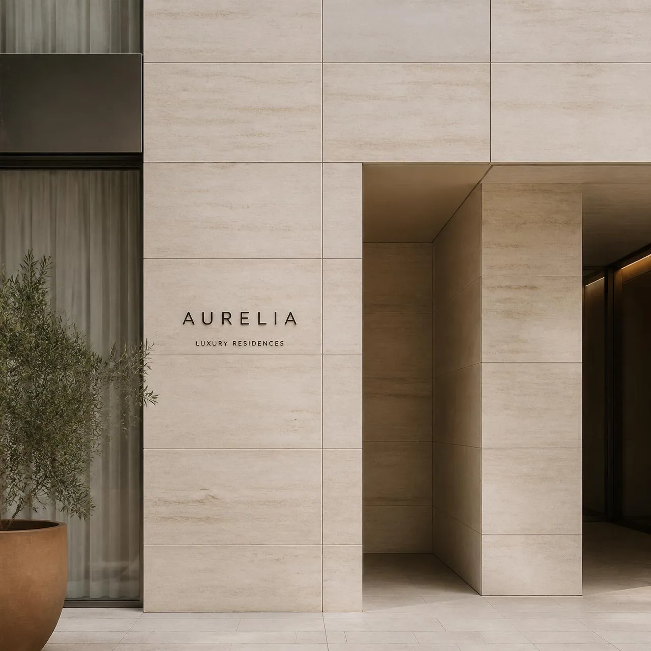 Facade interior with tiled surfaces