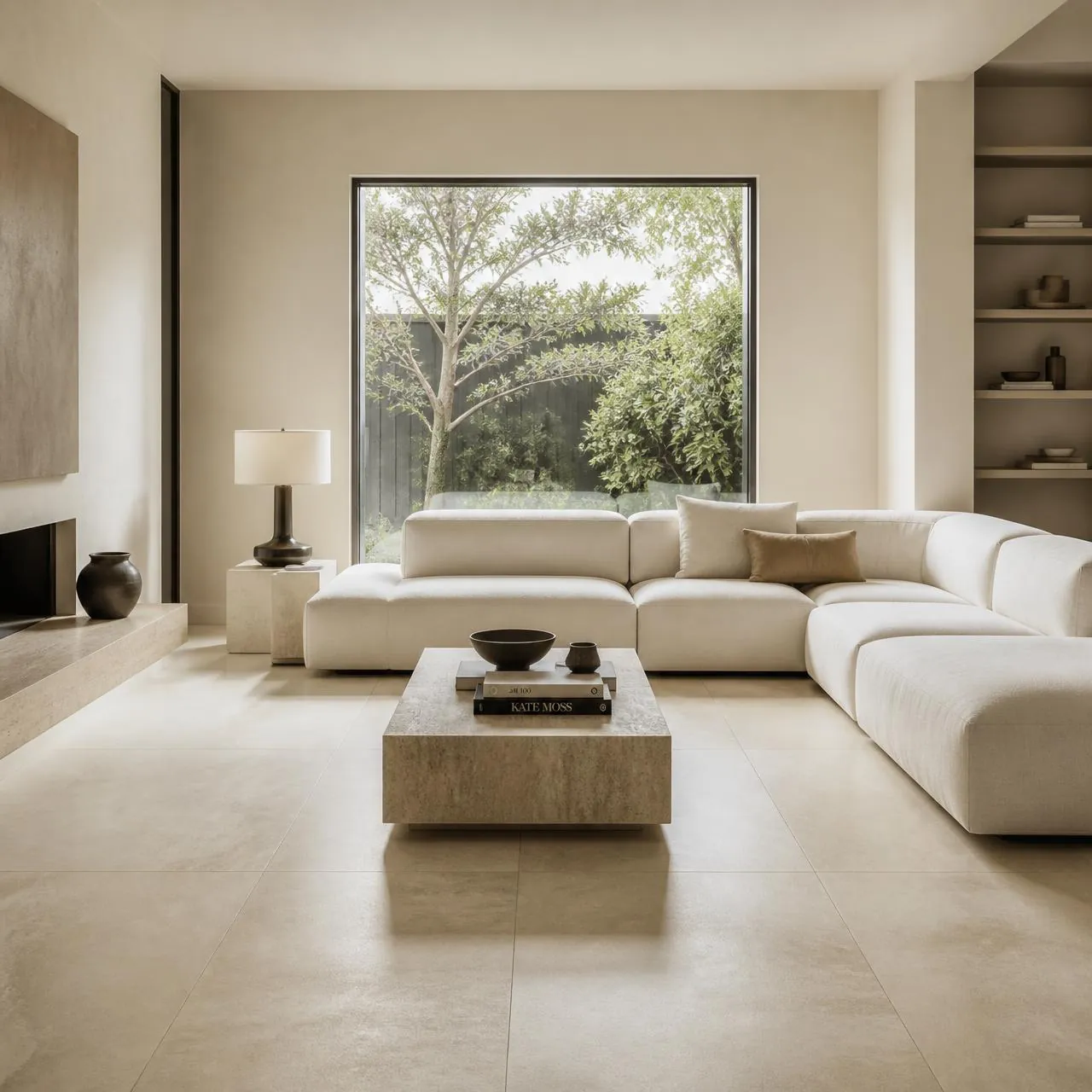 Living interior with tiled surfaces